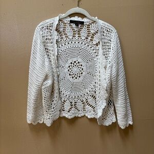 Fever Hand Crochet Open Front Sweater Size M